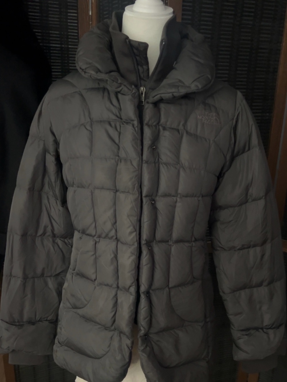 The North Face Women's Charcoal Quilted Hooded Puffer Jacket